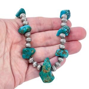 Southwest Sterling Silver 925 Navajo Pearl Turquoise Nugget Necklace 19"